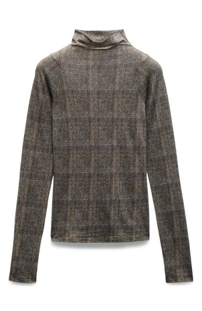 Rag & Bone Shaw Paneled Long Sleeve Turtleneck Tee Brown Multi In Gray