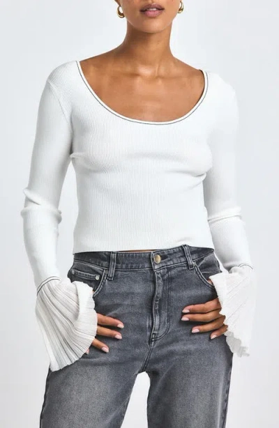 Derek Lam 10 Crosby Calliope Viscose Rib Ballet Neck Sweater In White