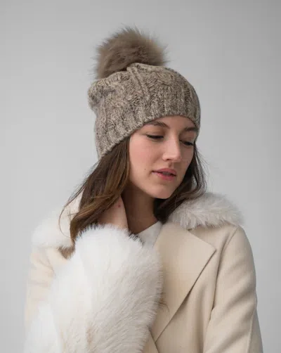 Adrienne Landau Ombre Cable Stitch Faux Fur Pom-pom Hat In Brown