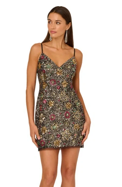 Adrianna Papell Embellished Cocktail Minidress In Multi