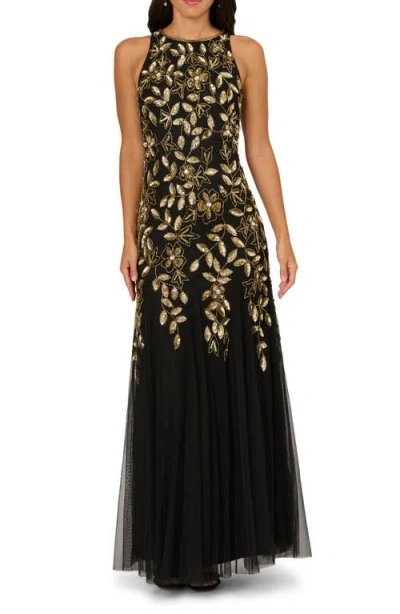 Adrianna Papell Beaded Godet Maxi Dress In Multi