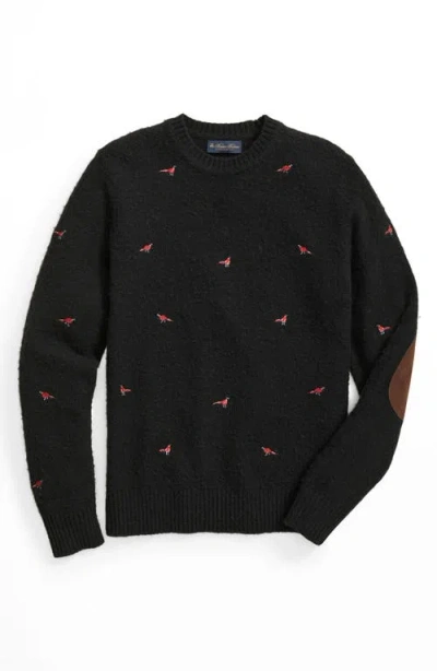 Brooks Brothers Brushed Wool Pheasant-embroidered Sweater In Black