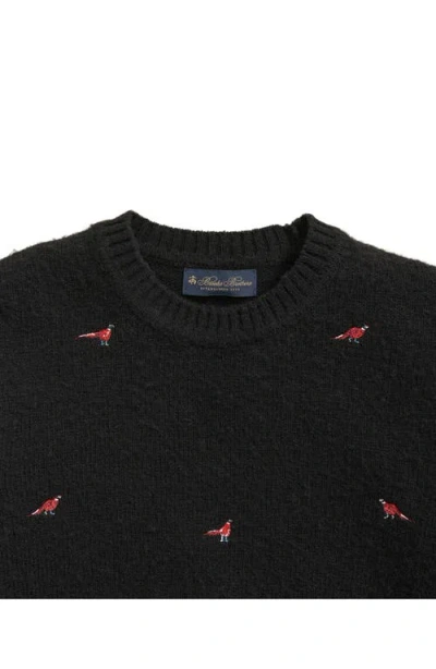 Brooks Brothers Brushed Wool Pheasant-embroidered Sweater In Black