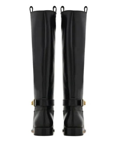 Ferragamo Knee High Boot With Hug Buckle Detail In Black