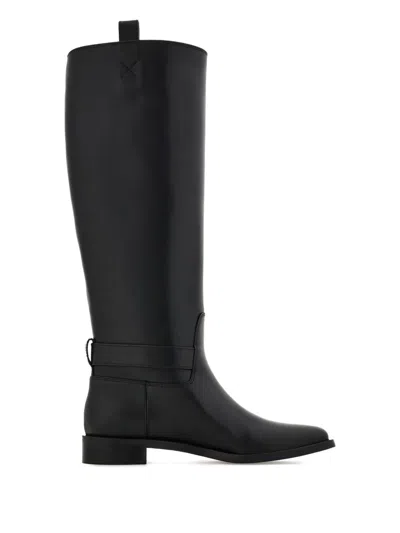 Ferragamo Knee High Boot With Hug Buckle Detail In Black