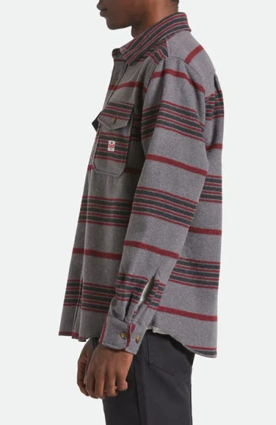 Brixton Altered Threads Stripe Fleece Button-up Overshirt In Gray