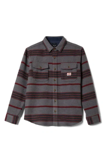 Brixton Altered Threads Stripe Fleece Button-up Overshirt In Gray