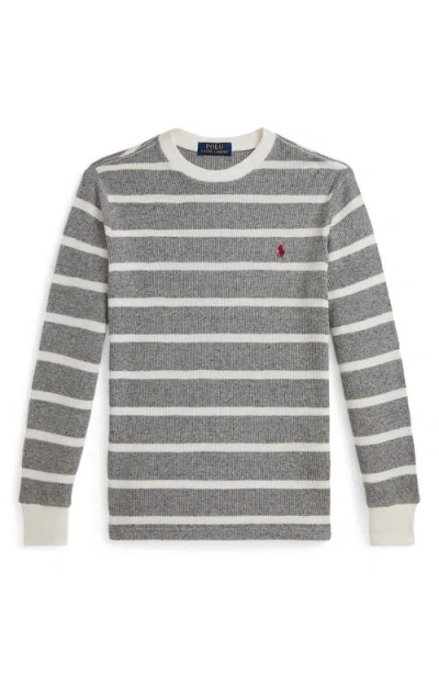 Polo Ralph Lauren Big Boys Striped Waffle Cotton Long-sleeve Tee In Gray
