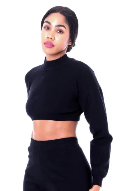 Dai Moda Crop Mock Neck Sweater In Black