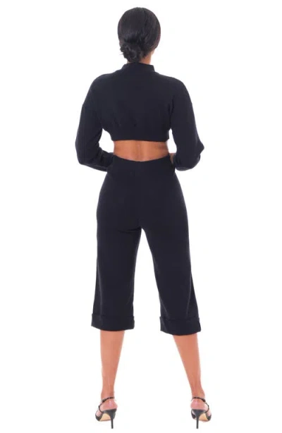 Dai Moda Crop Mock Neck Sweater In Black