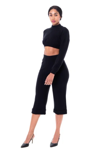 Dai Moda Crop Mock Neck Sweater In Black