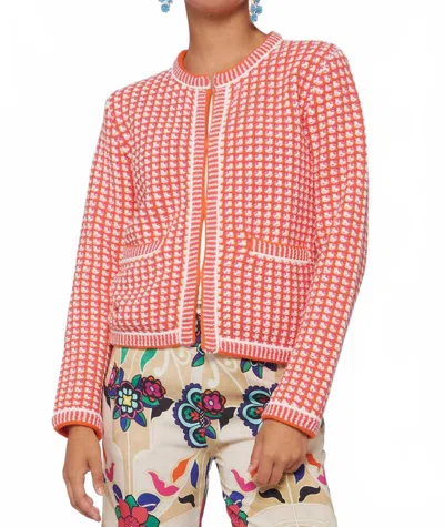 Vilagallo Tweed Knitted Jacket In Pink / Ecru / Orange In Pink