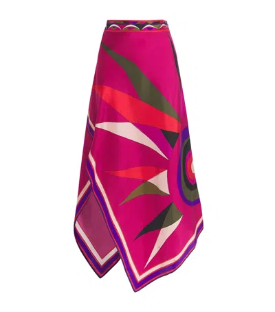 Pucci Hawaii-print Asymmetric-scarf Midi Skirt In Purple