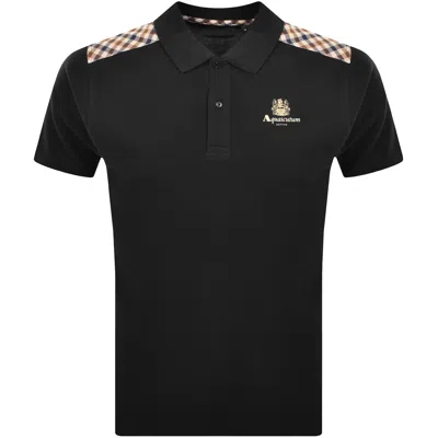 Aquascutum Short Sleeve Stripes Pique Polo Shirt Black In Black