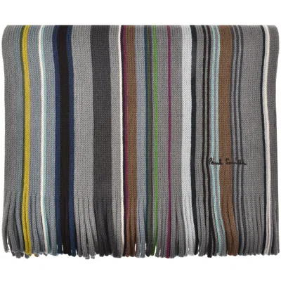 Paul Smith Ivan Stripe Wool Scarf Grey In Multi