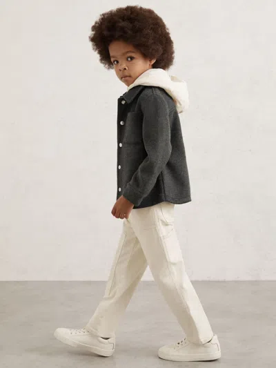 Reiss Charcoal Wool-blend Detachable-hood Overshirt In Gray