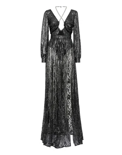 Philipp Plein Crystal Lace Maxi Dress In Black