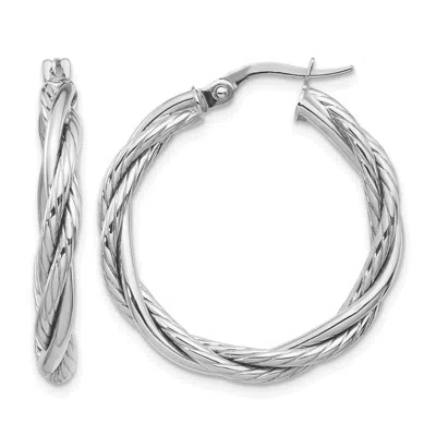 Diamond2deal 14k White Gold Polished And Textured Twisted Round Hoop Earrings In Metallic