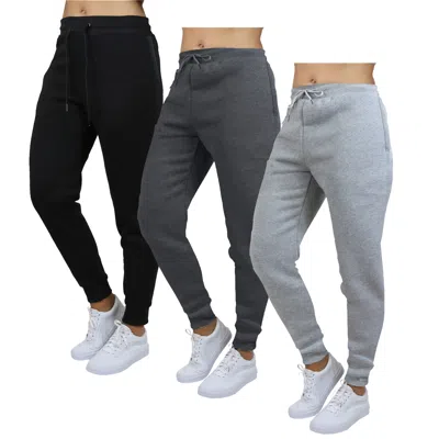 Blue Ice Women's Loose Fit Heavyweight Classic Fleece Jogger Sweatpants With Zipper Side Pockets- 3 Pack In Multi