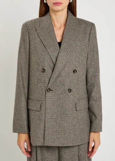 Vince Houndstooth Double-breasted Blazer In Gray