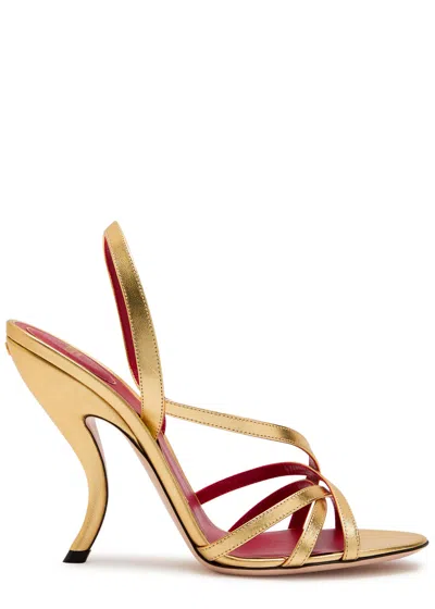Valentino Garavani Fetishique Sandal In Laminated Nappa 105mm Woman Antique Brass 40 In Gold