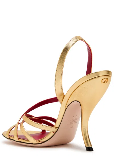 Valentino Garavani Fetishique Sandal In Laminated Nappa 105mm Woman Antique Brass 40 In Gold
