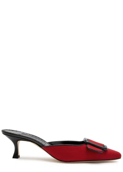 Manolo Blahnik Maysalebi 50 Wool And Leather Mules In Red