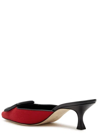 Manolo Blahnik Maysalebi 50 Wool And Leather Mules In Red