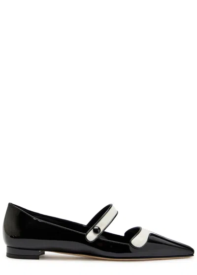 Manolo Blahnik Ganeus Two-tone Patent-leather Mary-jane Point-toe Flats In Multi