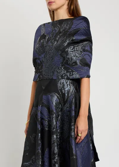 Talbot Runhof Floral-jacquard Woven Stole In Blue