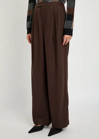 Vince Womens Mocha Pleated Wide-leg Stretch-woven Trousers In Brown
