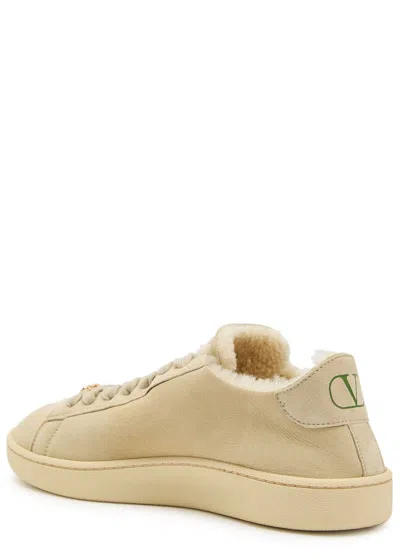 Valentino Sneakers With Suede Logo Application In Neutral