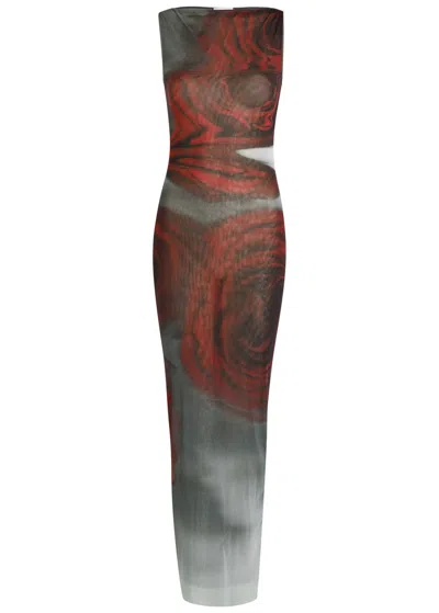 Jean Paul Gaultier Floral Maxi Dress Boat Neckline In Brown