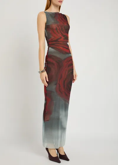 Jean Paul Gaultier Floral Maxi Dress Boat Neckline In Brown