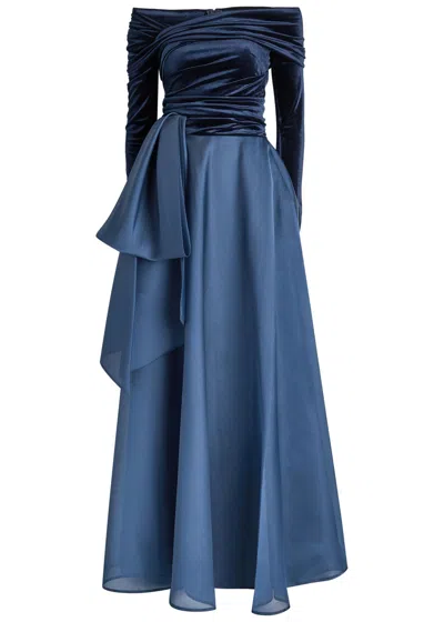 Talbot Runhof Velvet Off-the-shoulder Maxi Dress In Blue