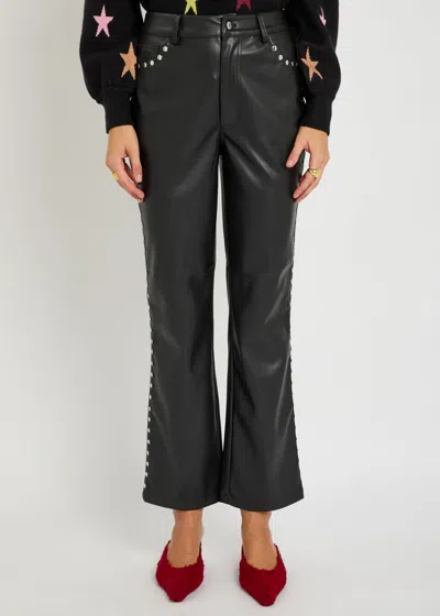 Never Fully Dressed Stud-embellished Faux Leather Trousers In Black