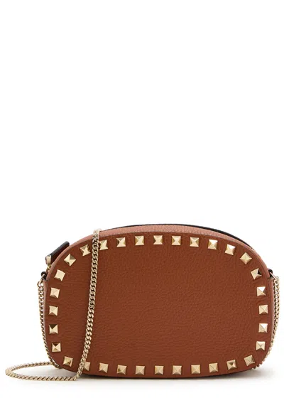 Valentino Studded Leather Crossbody Bag With Chain Strap In Brown