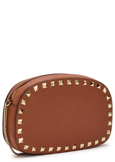Valentino Studded Leather Crossbody Bag With Chain Strap In Brown