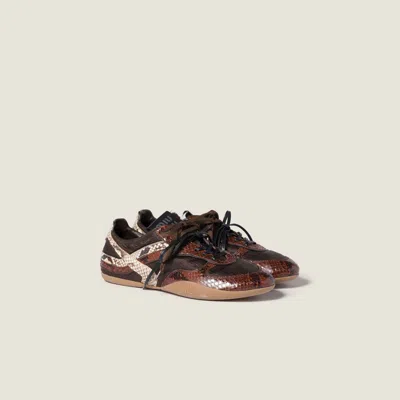 Miu Miu Gymnasium Technical Fabric And Python-print Ayers Leather Sneakers In Multi