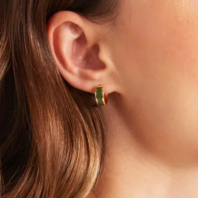 Aspinal Of London Enamel Huggie Earrings & Bangle Set In Brown