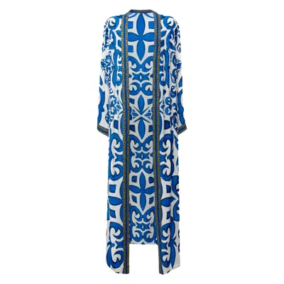 Annia Louisa Women's Blue / White Santorini Open-front Kaftan In Blue
