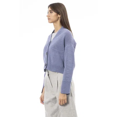 Alpha Studio Light Blue Merino Wool Cardigan In Blue