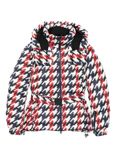 Perfect Moment Candice Hooded Belted Houndstooth Down Ski Jacket In Multi