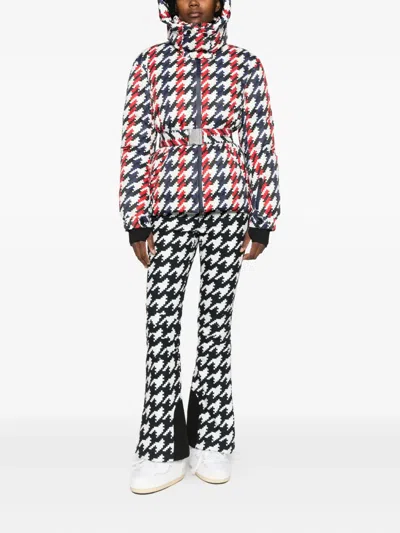 Perfect Moment Candice Hooded Belted Houndstooth Down Ski Jacket In Multi