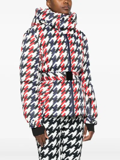 Perfect Moment Candice Hooded Belted Houndstooth Down Ski Jacket In Multi