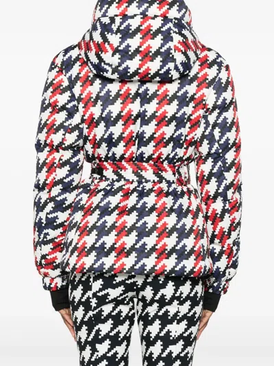Perfect Moment Candice Hooded Belted Houndstooth Down Ski Jacket In Multi