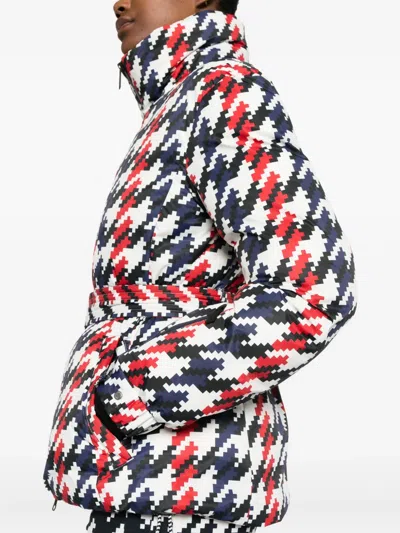 Perfect Moment Candice Hooded Belted Houndstooth Down Ski Jacket In Multi