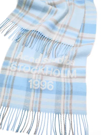 Acne Studios Plaid Fringed Scarf In Blue