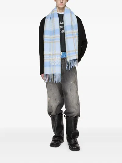 Acne Studios Plaid Fringed Scarf In Blue