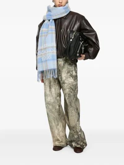 Acne Studios Plaid Fringed Scarf In Blue